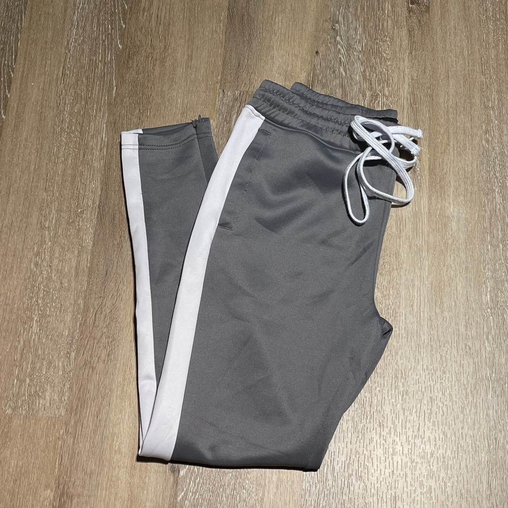 Rebel Minds‎ Women's Gray Joggers Athletic Side Stripe Zip Cuff Medium EUC
